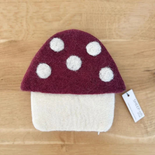 Toadstool Felted Woollen Purse - Mulberry