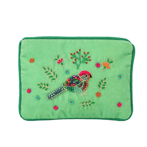 Folk Bird Velvet Beaded Purse