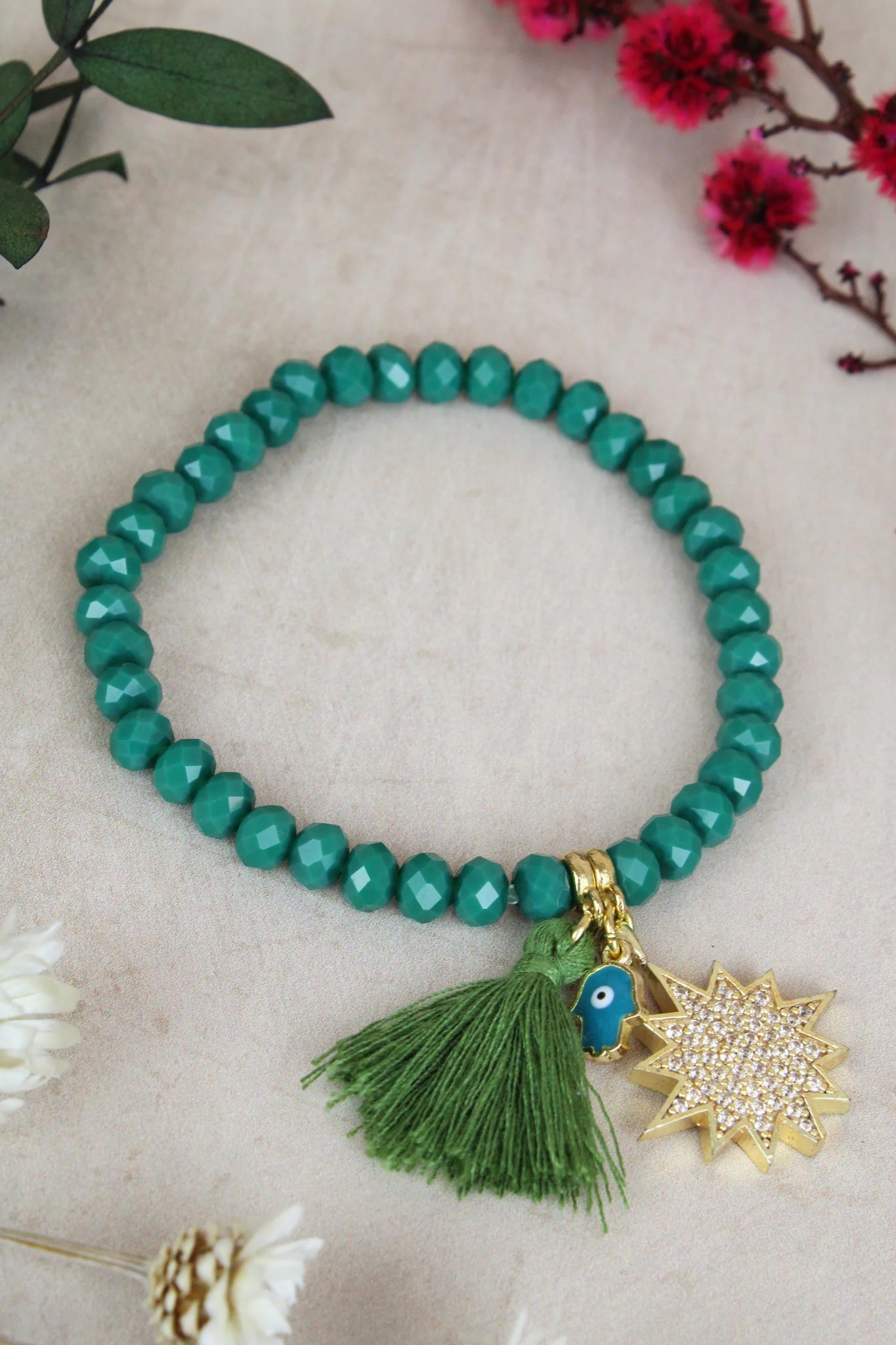 Green Tassel Evil Eye Bracelet