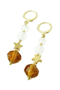 Amber Facet Glass Star Drop Earrings