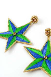 Green & Blue Star Earrings