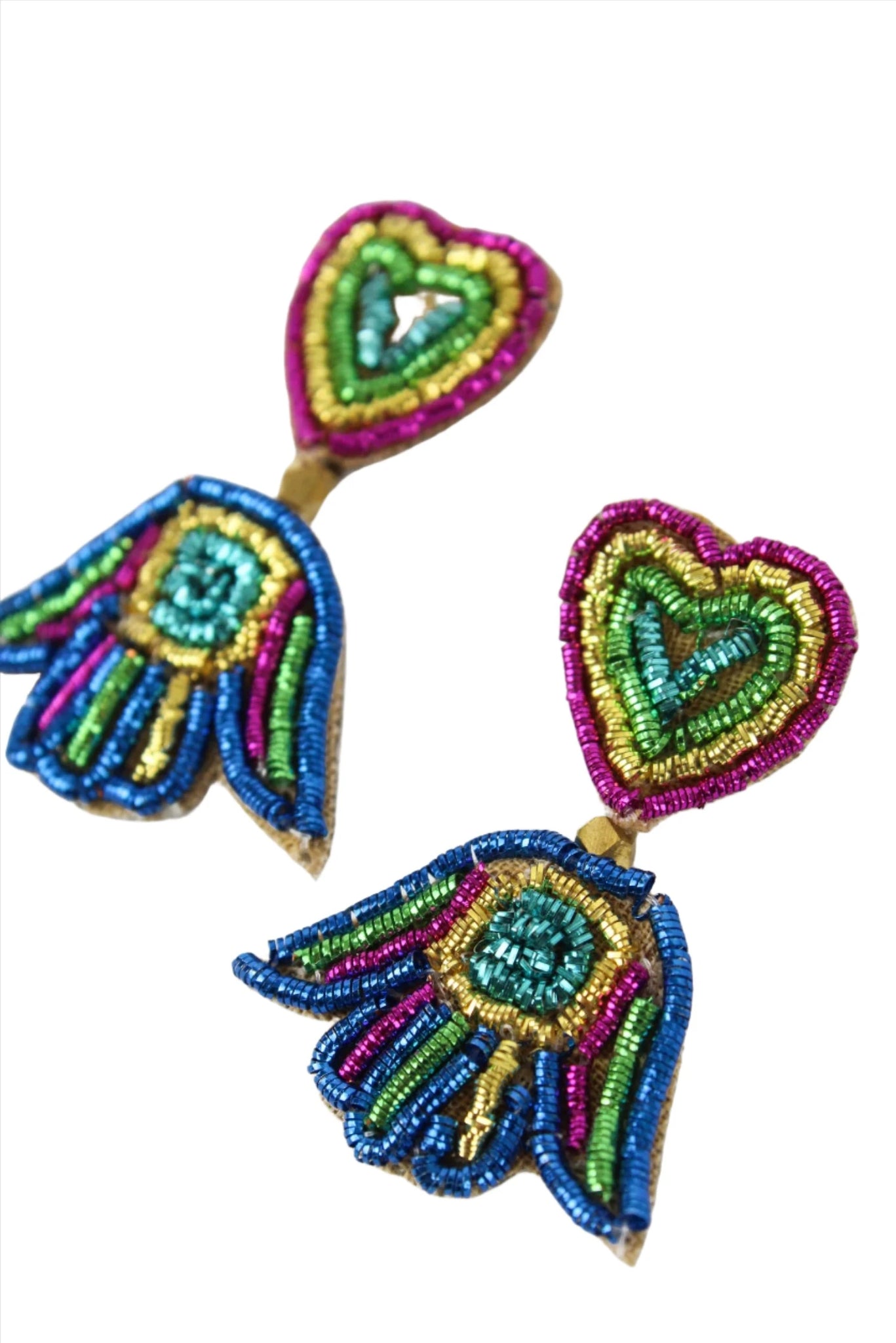 Rainbow Hamsa Hand Beaded Earrings