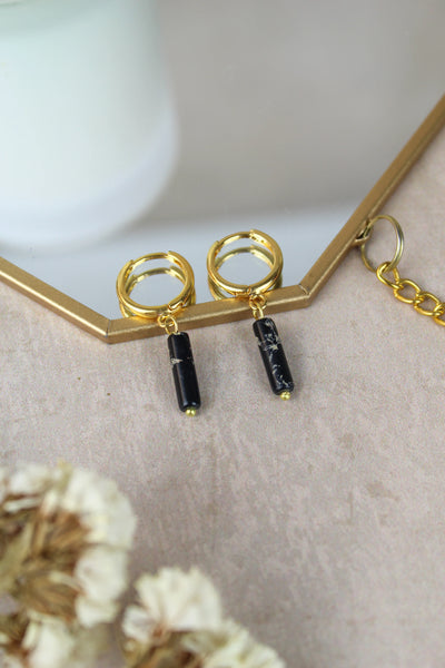 Black Marbled Drop Earrings