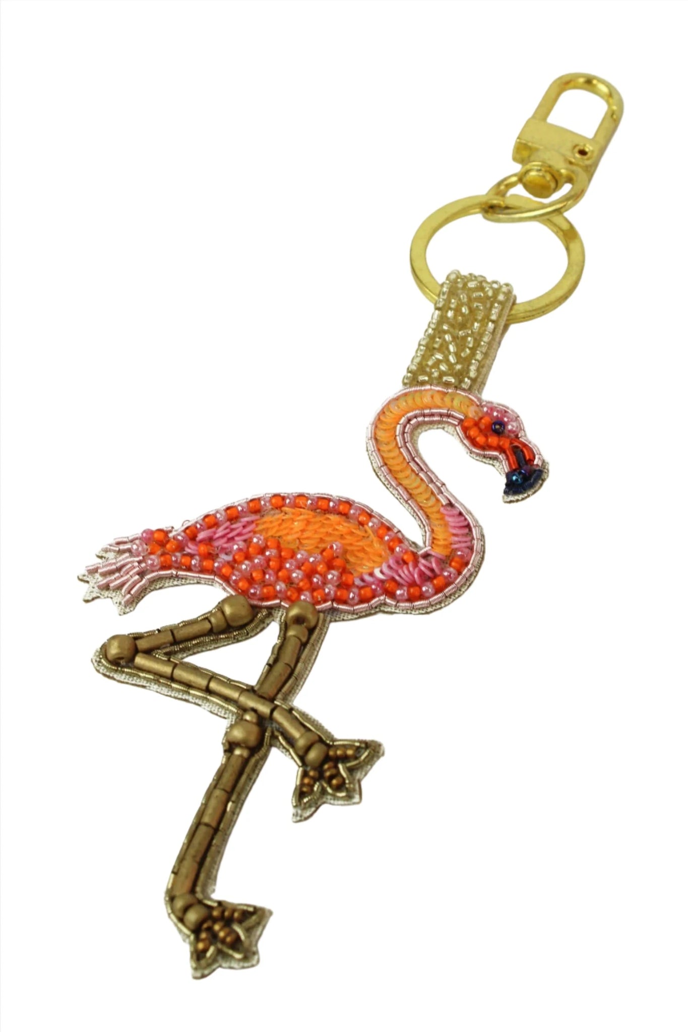 Pink Flamingo Beaded Keyring