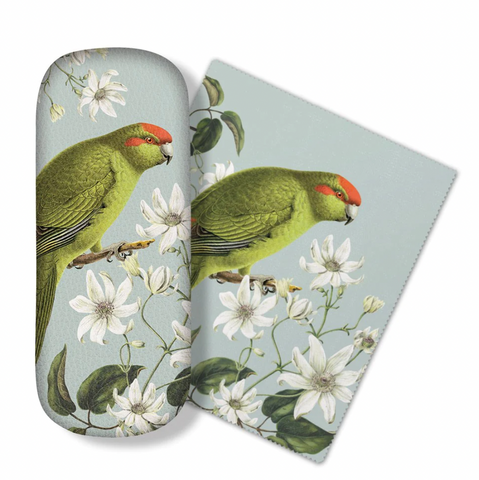 Glasses Case and Lens Cloth Set - Birds & Botanicals Kakariki