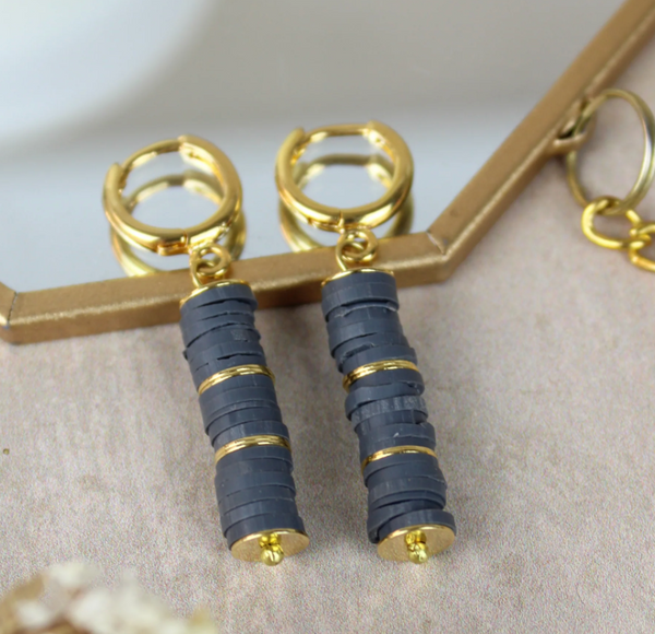 Charcoal Bead Column Drop Earrings