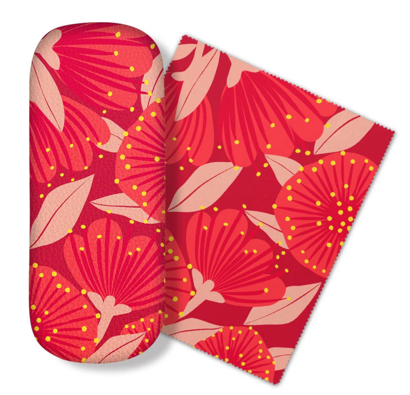 Glasses Case and Lens Cloth Set - Bright Pink Pohutukawa