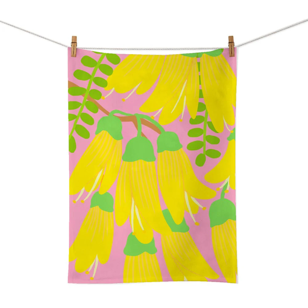 Bright Botanical Kowhai - Tea Towel