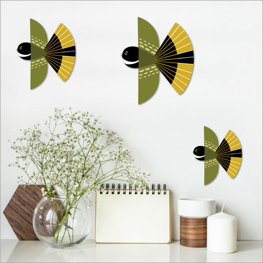 Folk Fantail Bird Wall Set