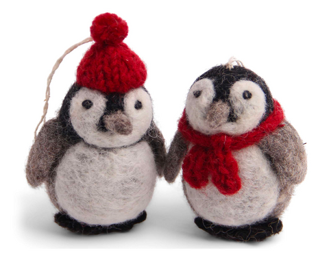 Penguins - Felted Wool Hanging Decoration