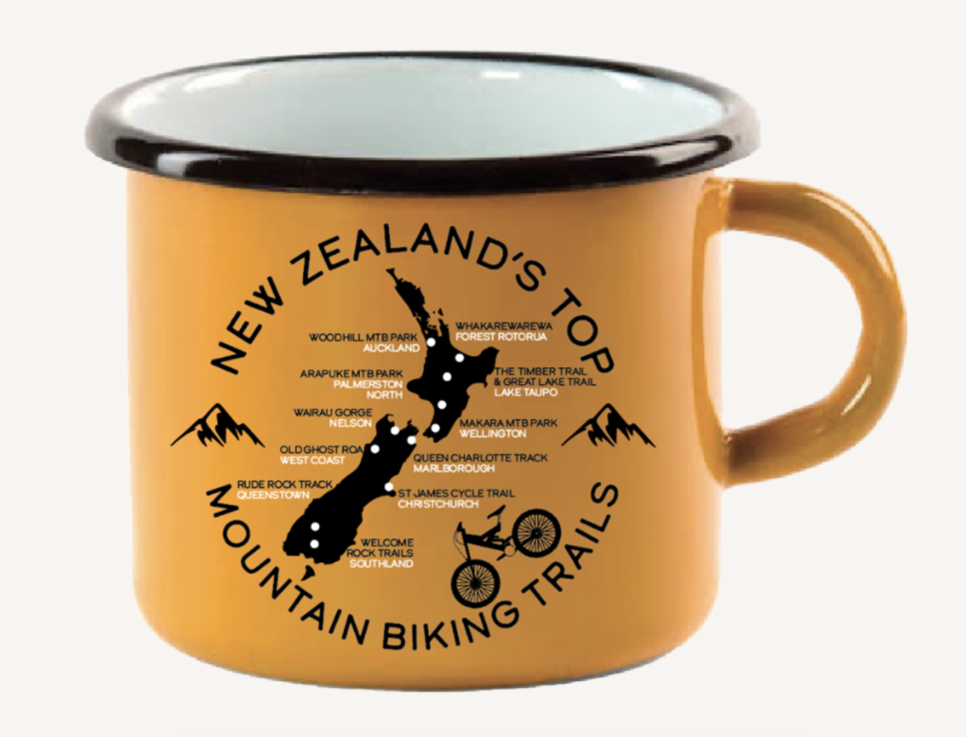 Mountain Biking Orange Enamel Mug