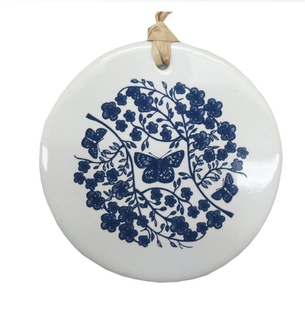 Blue Manuka On White Hanging Tile