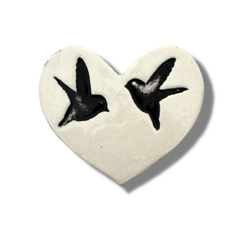 Two Birds White Ceramic Heart Tile